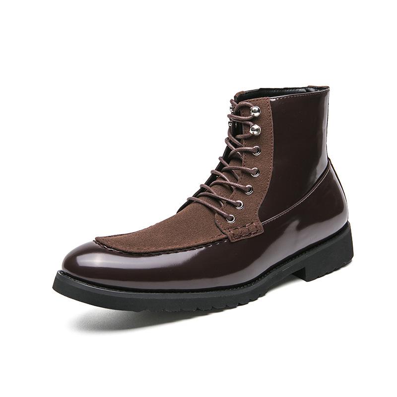 Men's European-American Leather Knight Boots: Large Size, Fashionable, Casual, Thick Sole, Height-Boosting, Winter-Autumn Dr. Martens Style.