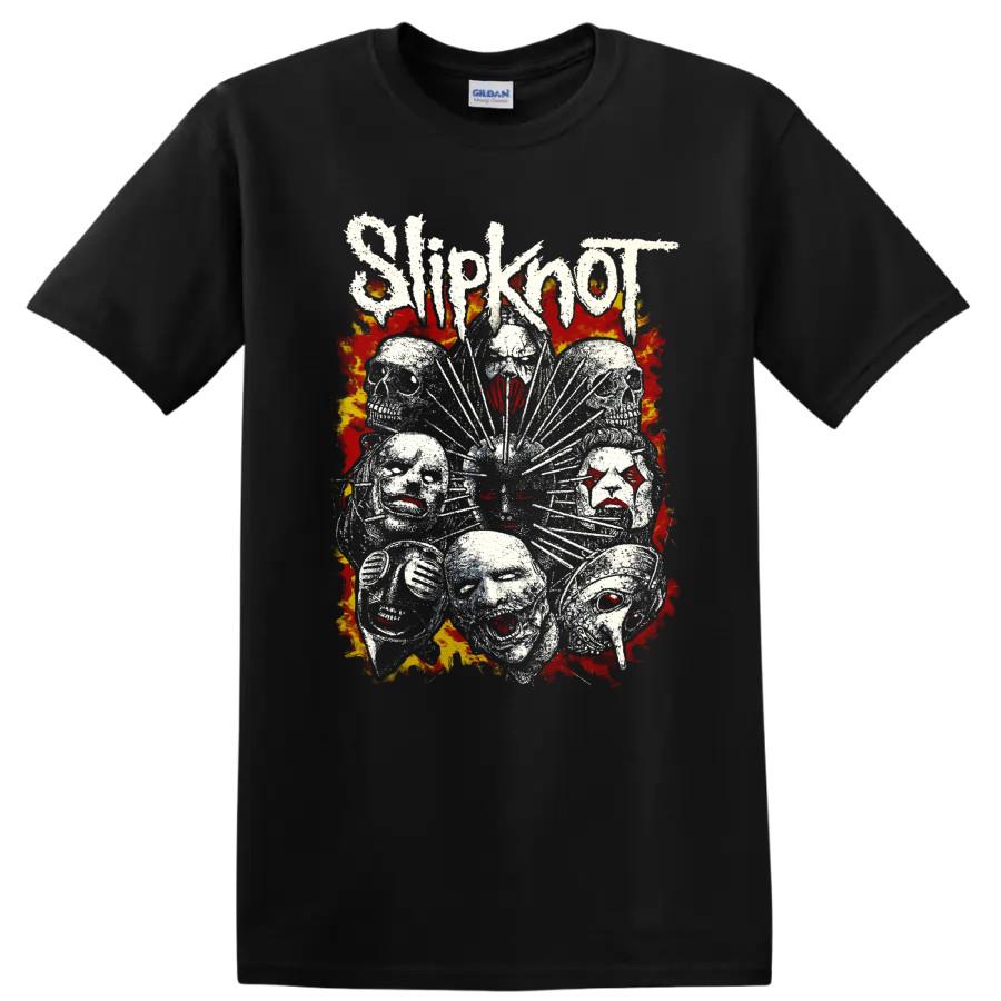 Camiseta de Rock Metal Slipknot Máscara de Banda Desgastada Camiseta de Llama
