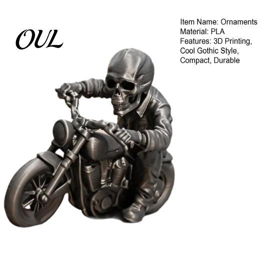 Cool Skeleton Statue 3D Printed Skull Motorcycle Rider Statue, Gothic Biker Compact Car Dashboard Decor Figurine, Motorbike Sculpture Desktop