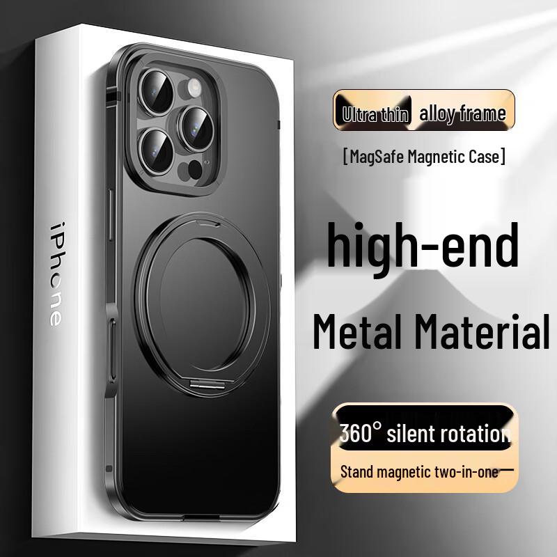 IM-CHEN MagSafe Alloy Frame Rotating Stand iPhone Case