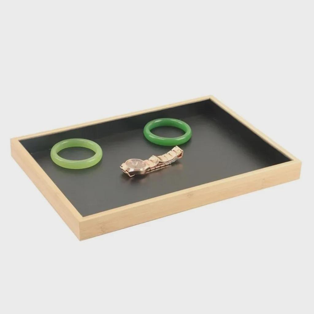 Bamboo and Wood Velvet Jewelry Tray for Bracelets and Earrings Display