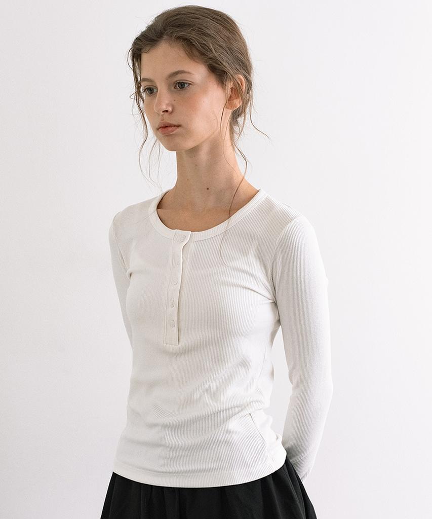 LAMINEZ Henry Long Sleeve T-Shirt - Ivory