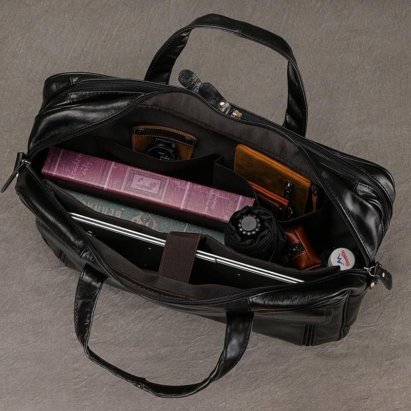 17" Black Mens Genuine Leather Shoulder Bag Messenger Bag Travel Laptop Bag Men Male Document Business Bag Leather Briefcase Bag