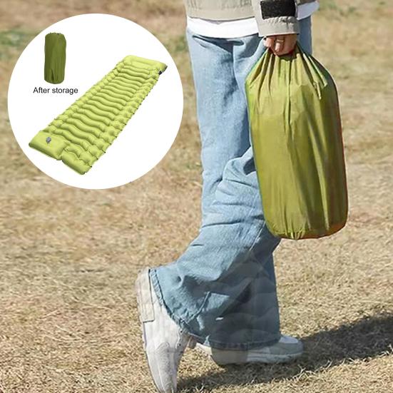 Inflatable Sleeping Pad Built-in Foot Pump Pillow Lightweight Thicken Portable Single Person Outdoor Travel Camping Hiking Air Mattress Sleeping Mat