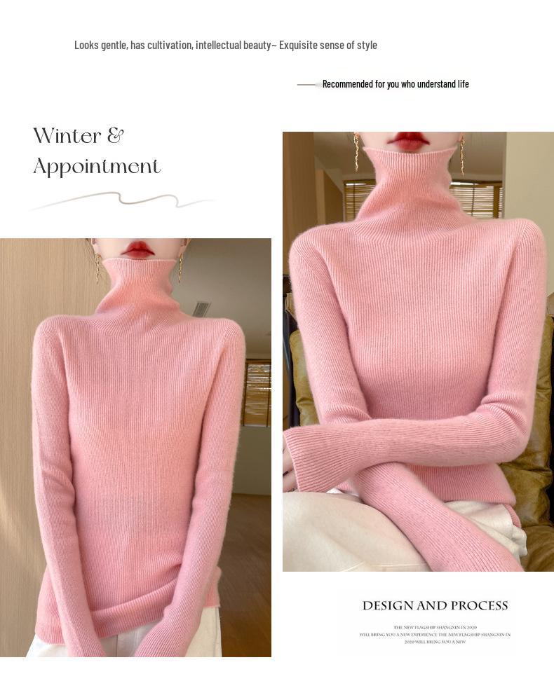 Women's Seamless Slimming Turtleneck Knitwear - Autumn & Winter Velvet Base Layer Sweater.