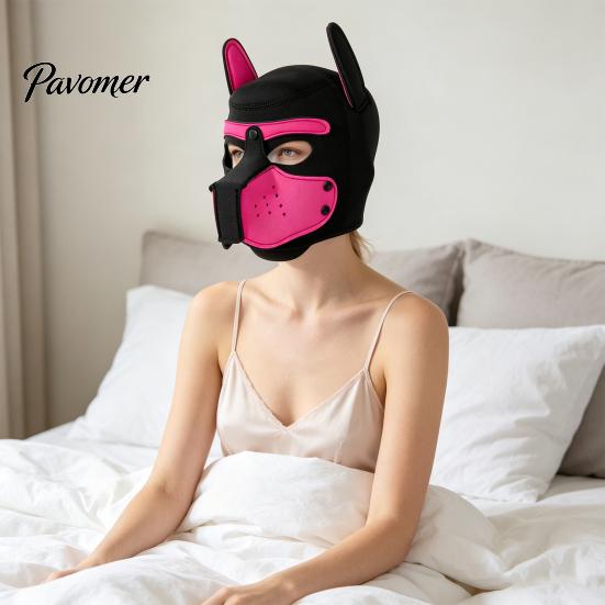 Soft Elastic Cosplay Mask Full Head Dog for Adult Role Play, Neoprene Animal Breathable Pet Party with Removable Mouth And Foldable Ears, Puppy