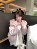 Elegant French-Style Pink Women's Casual Sports Suit, Fleece-Lined Hoodie Two-Piece for Autumn/Winter Fashion and Warmth.