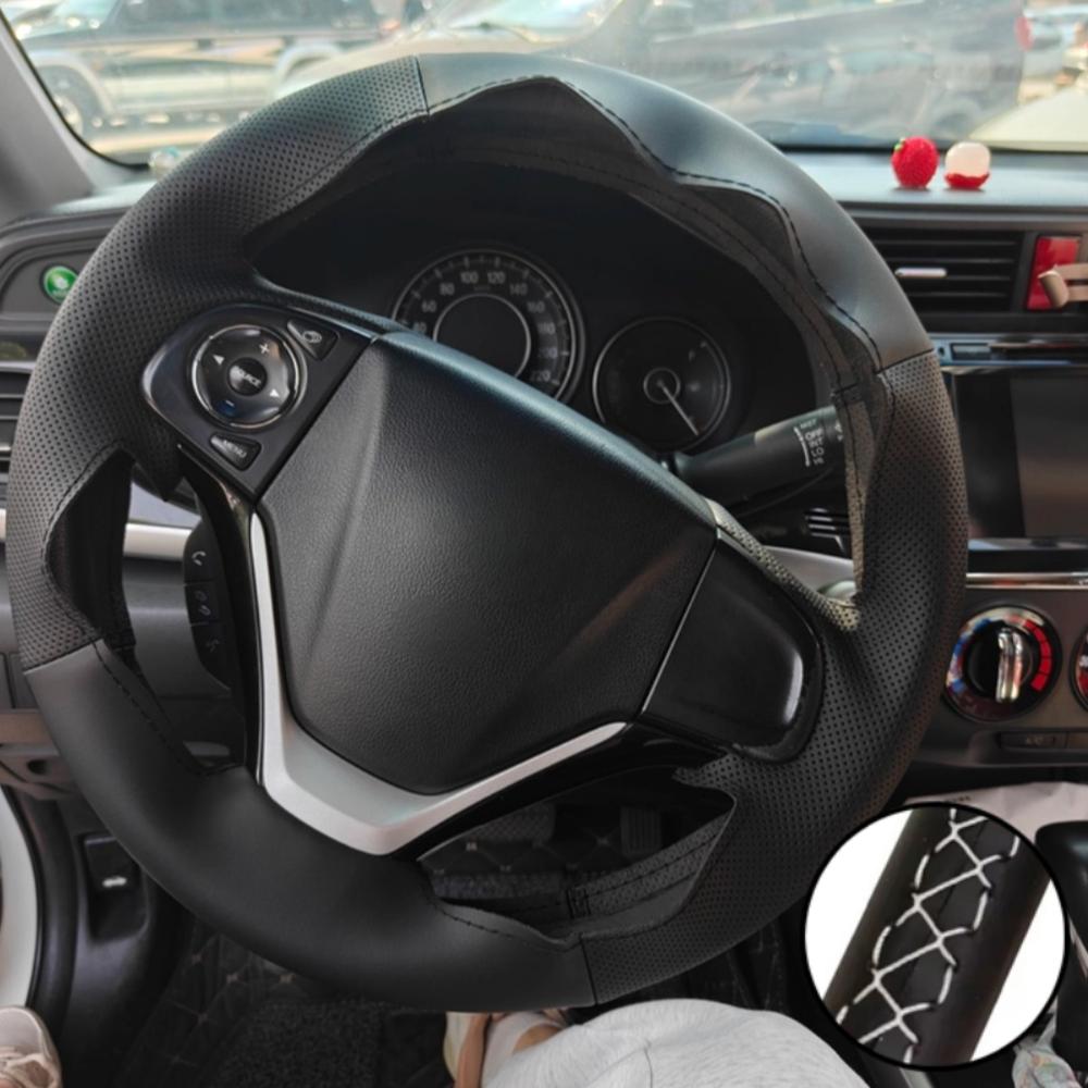 Auto Interior Accessories Hand Sewing Perforated Anti-Slip Artificial Leather Steering Wheel Cover For Honda CR-V 2012- 2016