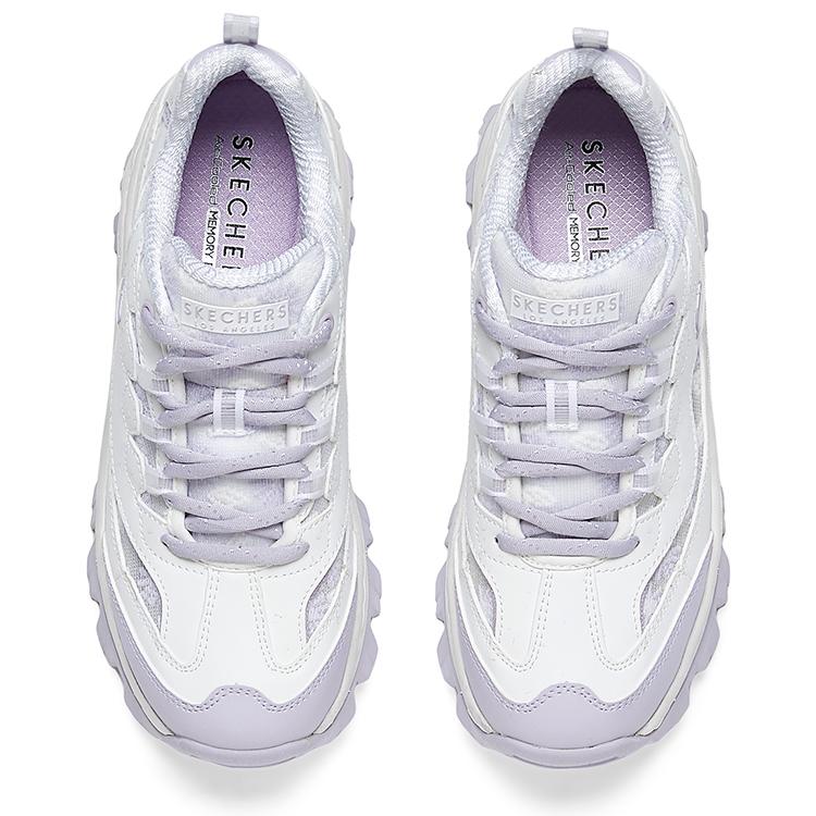 Skechers Chaussures de Sport en Dentelle Hi-Ryze Tissu Cuir Synthétique Confortables Basse Top Chaussures de Papa Baskets Femme Blanc Violet 177229-WLV