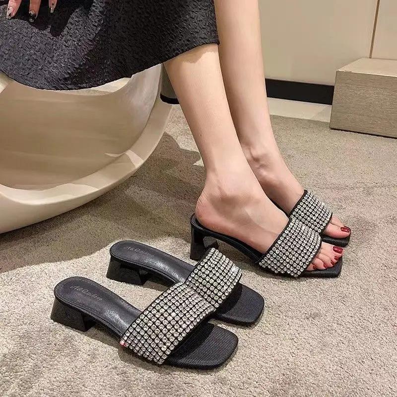 Fashion Woman Slippers Square Toe With Heel Slides Chic and Elegant Shoes for Women Top Designs H Sandal Wholesale Sandals On Promotion