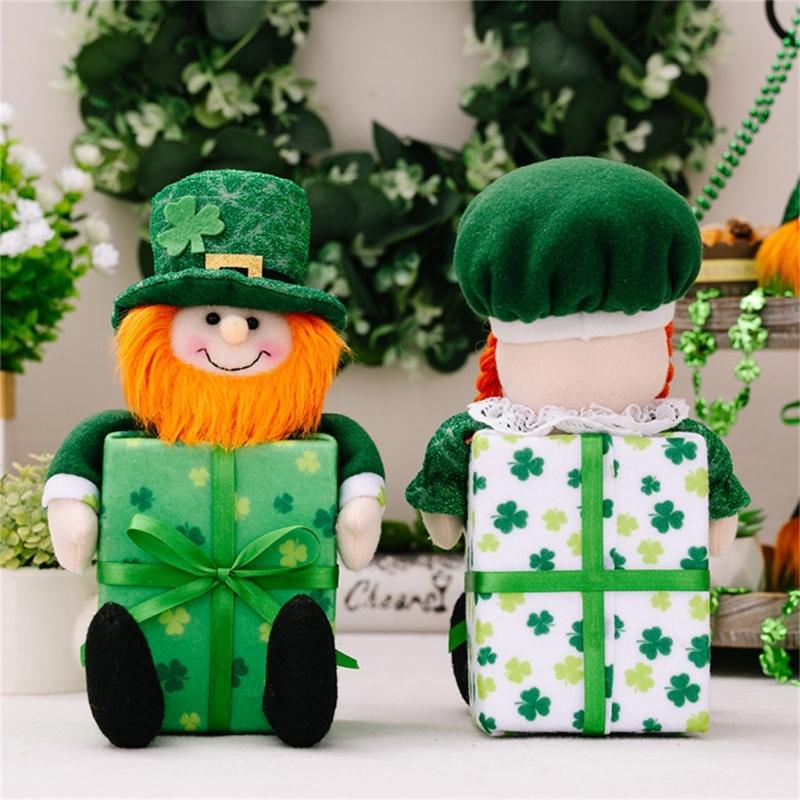 2 stuks Unieke Beeldjes Patrick's Day Kabouters Kleurrijke Poppen Accent voor Eettafel of Bureau Geluksblad Decoraties