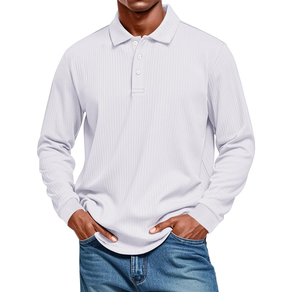 Men's Casual Style Solid Color Loose  Shirt Long-sleeved Top