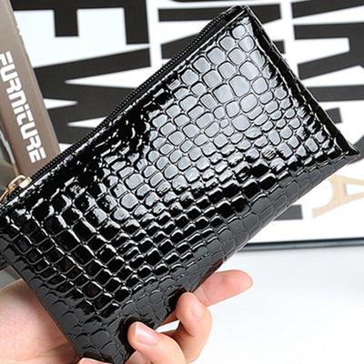 Women Purse Zipper Closure Portable Faux Leather Solid Color Phone Handbag for Work