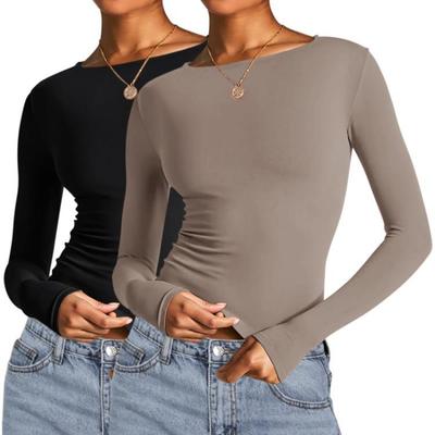 Three Pack Womens Long Sleeve T-Shirt Casual Solid Color Pullover Tops