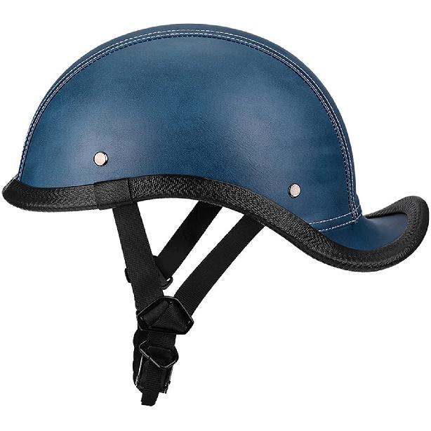 Battery-powered helmet, half helmet, retro German-style leather helmet DOT Standard PU Leather Unisex All-Season Visor Cap M
