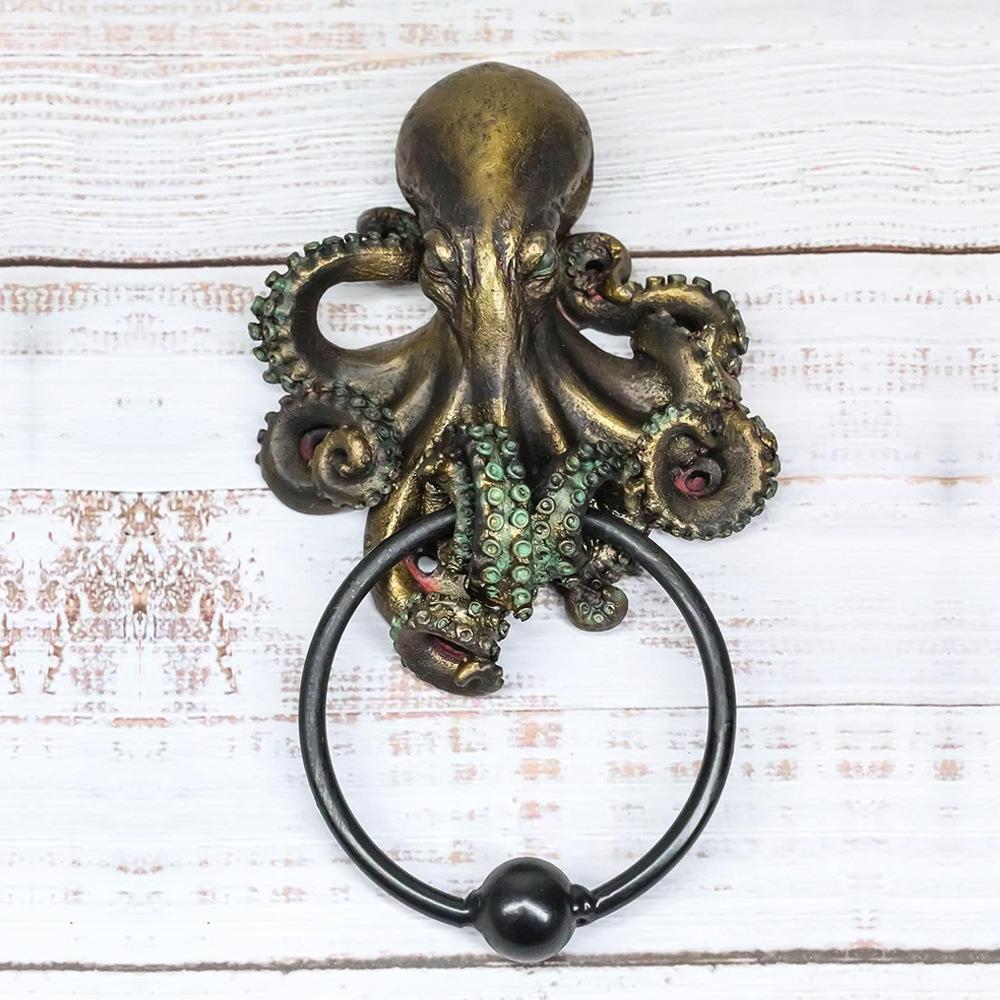 Halloween Vintage Cthulhu Statue Resin Octopus Knocker Door Home Decoration Accessories Octopus Skull Figurine Wall Pendant
