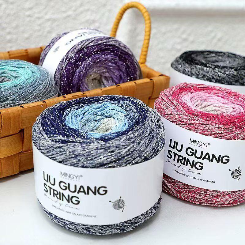 200g Hilo para Tarta Degradado Galaxia con Purpurina 1.5mm Seda Plateada Segmento de Algodón Hueco Teñido Ganchillo Envoltura Hilo Redondo Colorido
