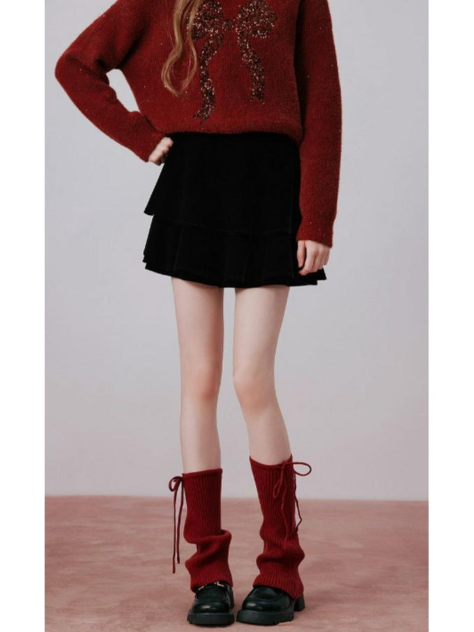 Retro Velvet Pleated Cake Skirt - Women's Short Skirt, Spring 2026 Petite Christmas Collection, Style R96C011A