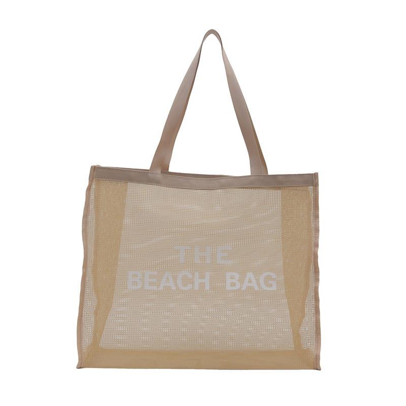 Large Nylon Shopping Bag With Transparent Mesh And Inner Pocket For Daily Carry