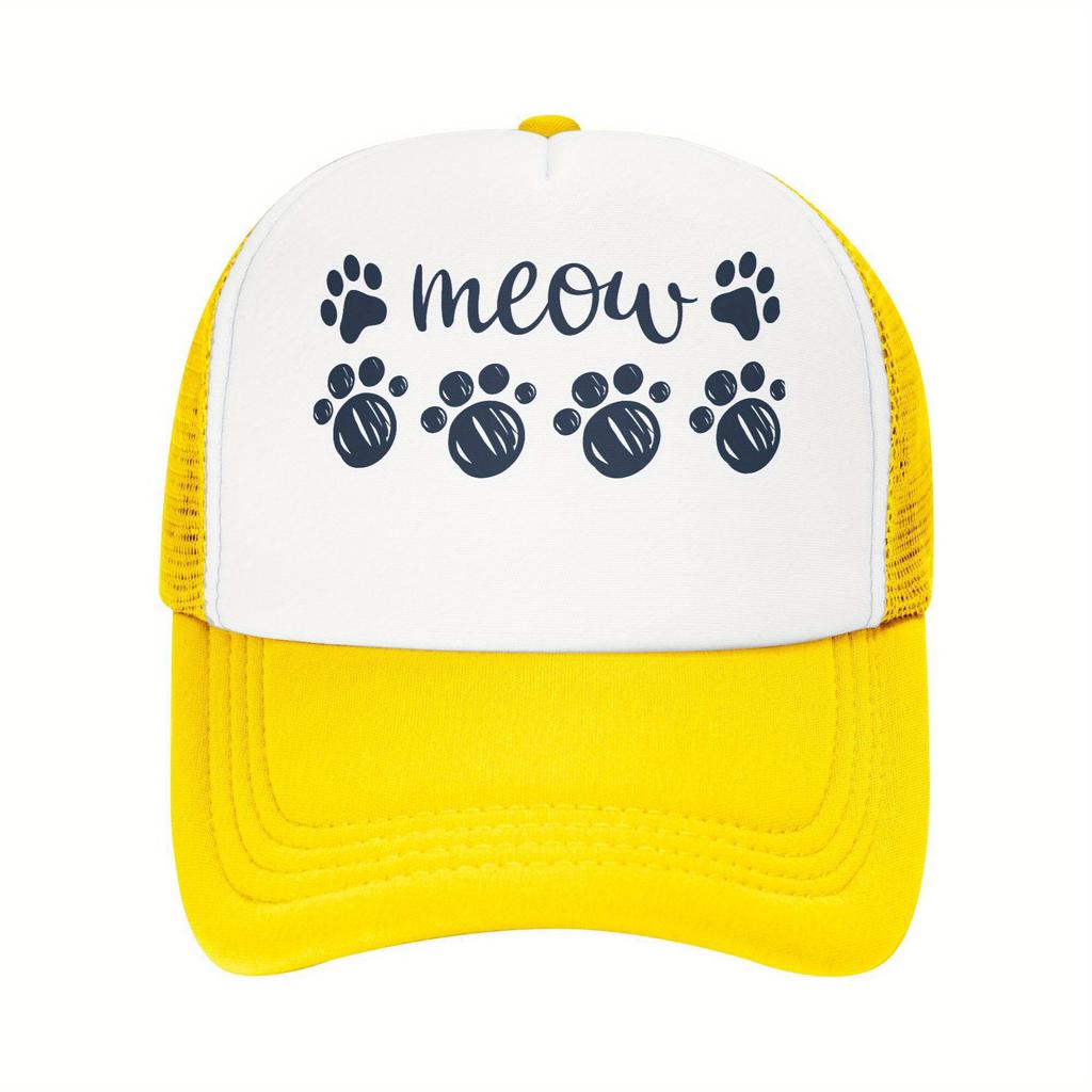 Meow Paw Print Trucker Hat Cat Lover Casual Polyester Mesh Baseball Cap Unisex Summer