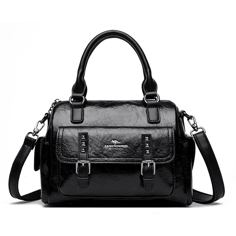 Klasická retro ležérní motocyklová taška s texturou pravé kůže dámská kabelka