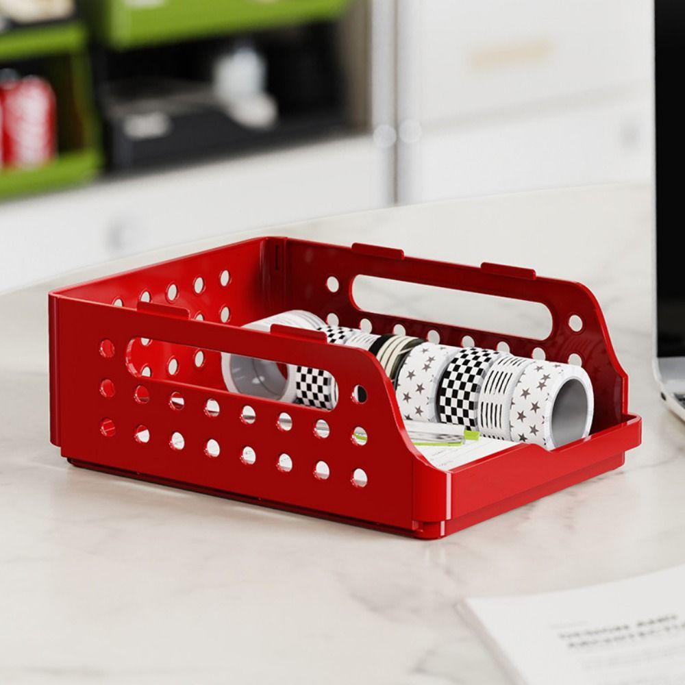 Plastic Storage Box Perforated Board Desktop Bookshelf Toy Container Foldable Storage Baskets Home