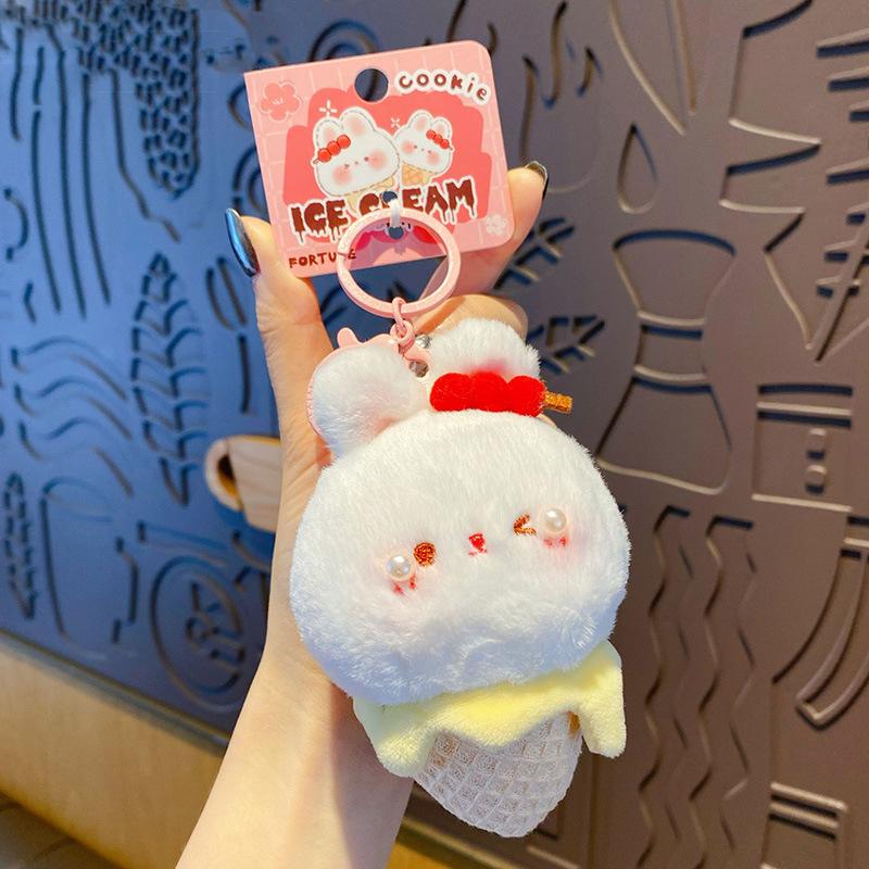 Kreslený originální nadýchaný přívěsek na klíče zmrzlina Králík Shiba Inu Klíčenka Roztomilý plyšový Panda Medvěd Krémový Klíčenka Panenka Přívěsek na tašku Dárek