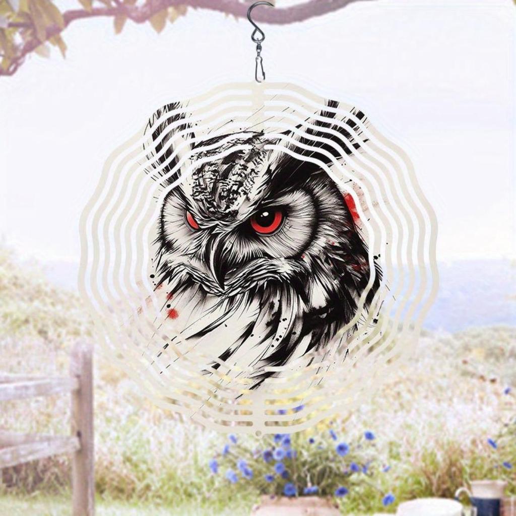 3D Eule Windspiel mit drehbarem Haken Skizzenkunst Design für Außengarten Hof Dekor Erntedankfest Weihnachtsfeiertagsdekoration