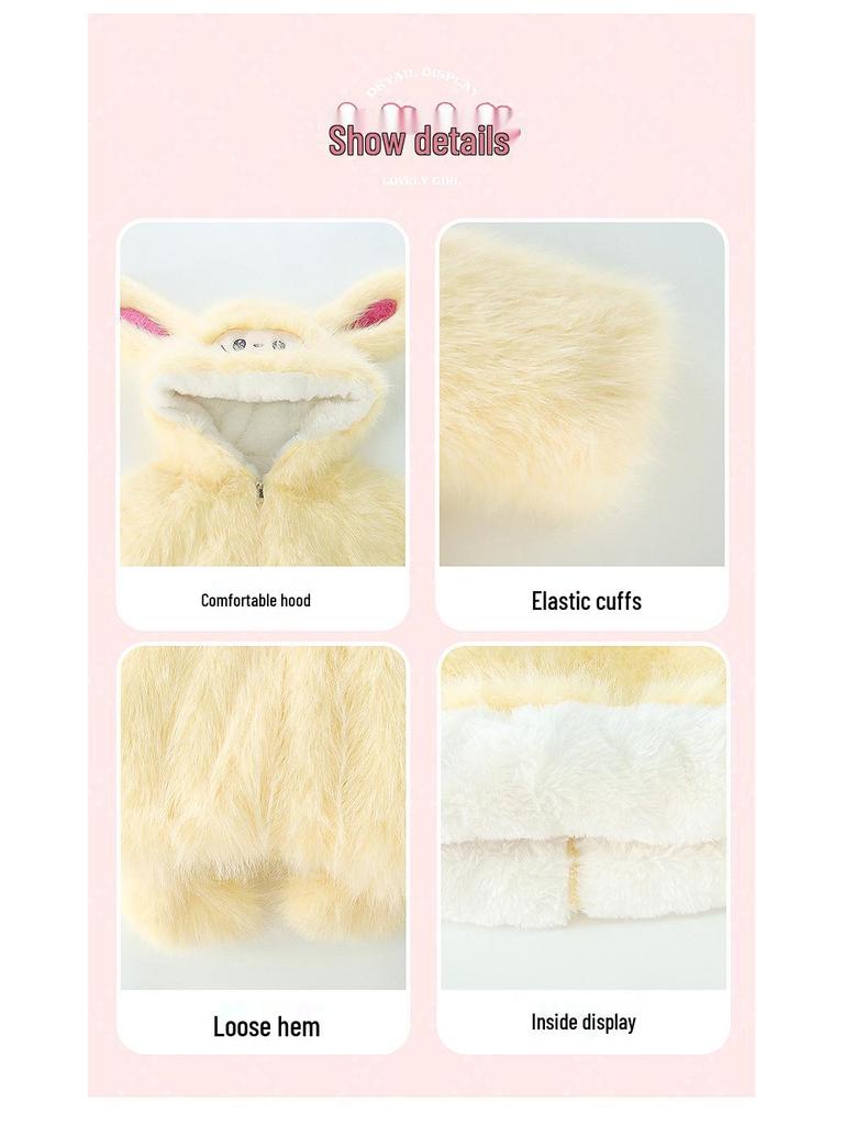 2025 Girls' Fleece-Lined Winter Coat - Thick, Cute Knitwear for Children