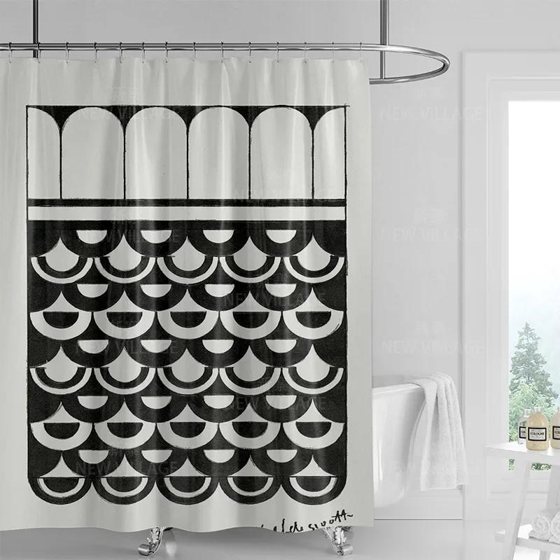 וילון מקלחת גרפיטי גיאומטרי מופשט סגנון מינימליסטי נורדי בד עמיד למים וילון אמבטיה וילון מקלחת 180x200