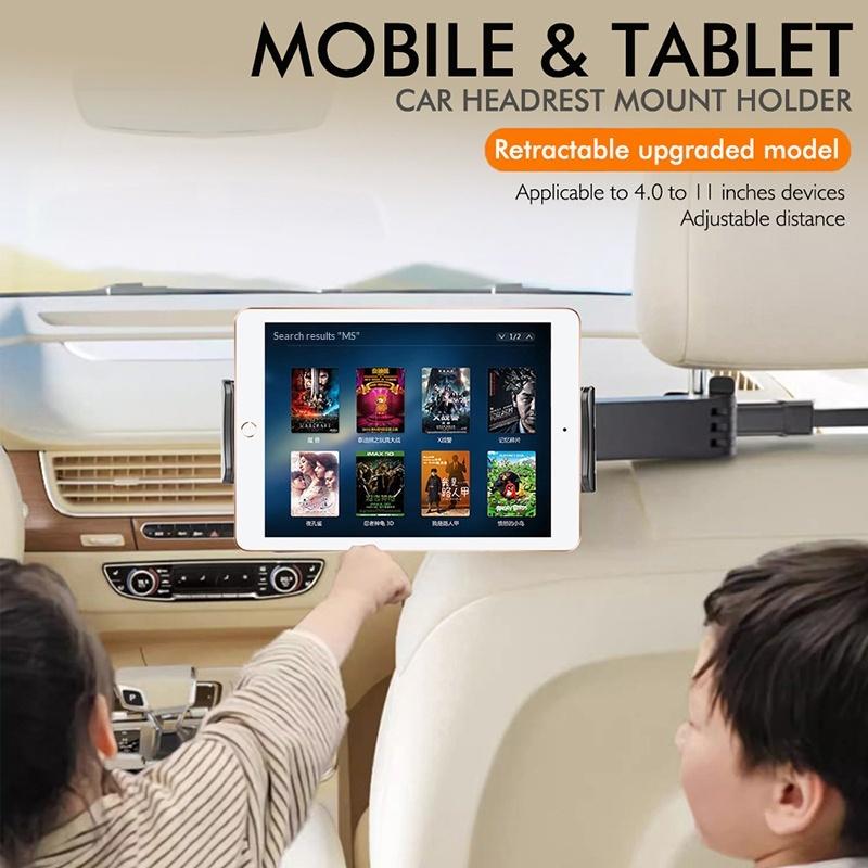 Adjustable Headrest Tablet Mount for Cars 360 Rotation Back Seat Holder for Travel Children and Passengers