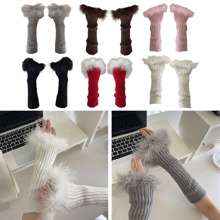 Punk Sleeve Feathered Gloves Wrist Warmer for Costume Party Short Mitten