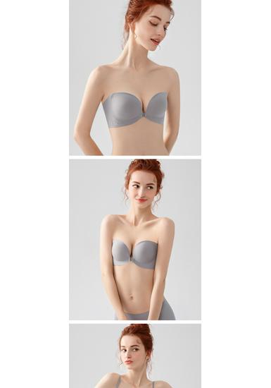 Front-Buckle Strapless Push-Up Bra for Small Breasts with Anti-Slip Pasties and Invisible Support