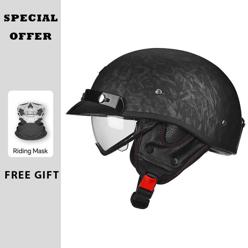 Half Face Motorcycle Helmets ABS Vintage Half Face Helmet Casco Moto Motorcycle Open Half Helmet Biker Pilot DOT Approved M-XXL