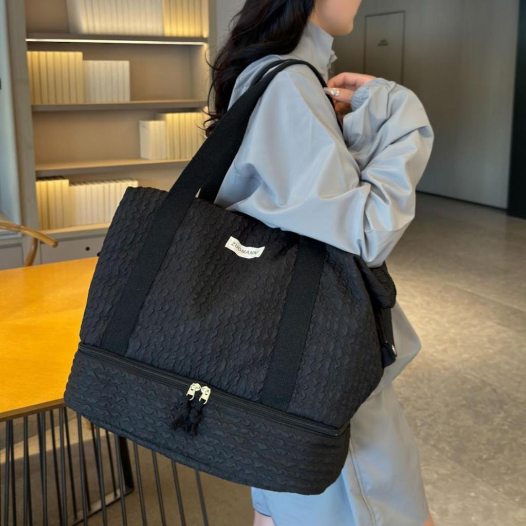 Pleated Model with Shoe Compartment Dry and Wet Separation Fitness Yoga Bag Outdoor Picnic Ingredients Storage Cotton Clothes Hand Luggage Bag