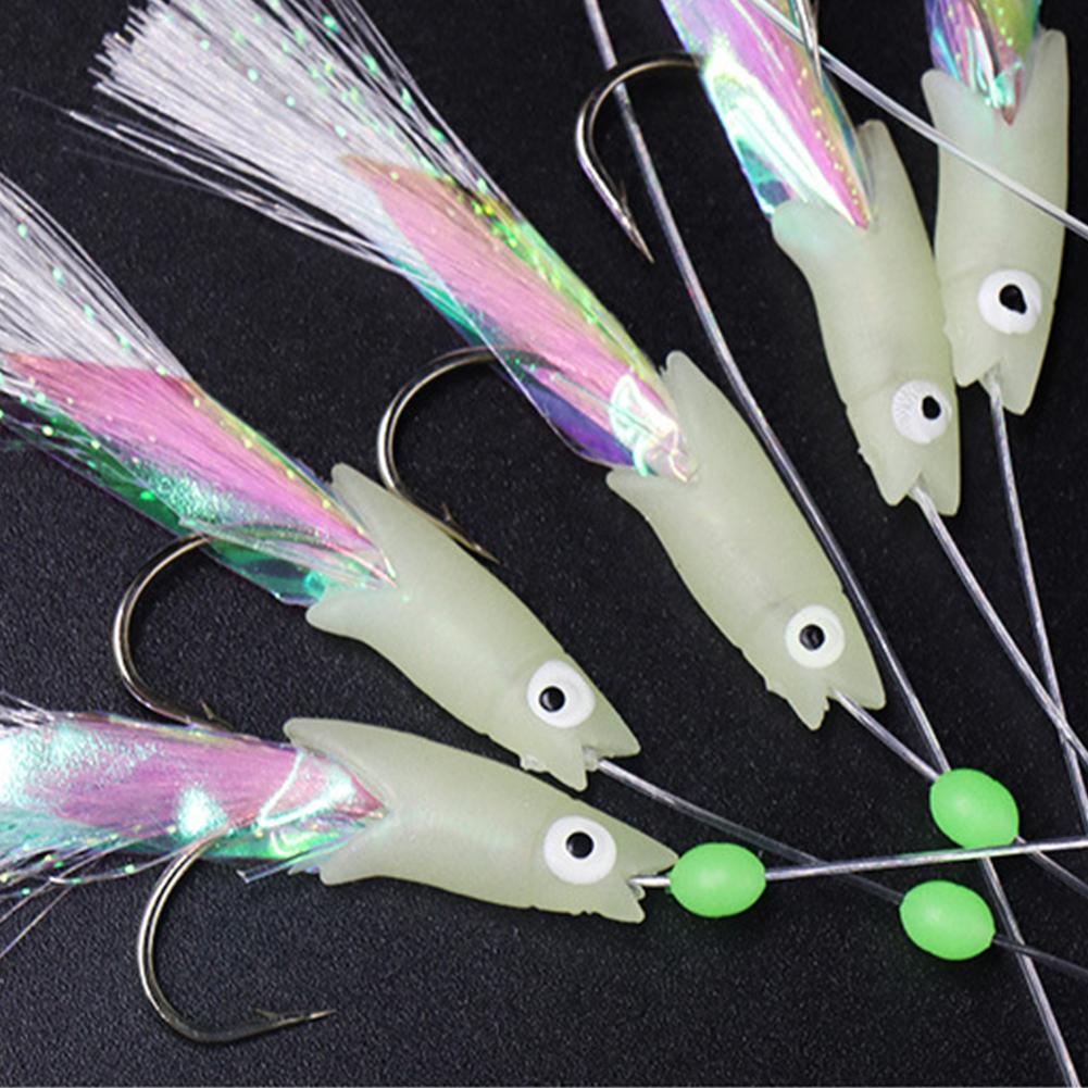 5PCS/String Dazzling Colored Silk Luminous Fish Head String Hooks For White Strips Upturned Mouth Fish Hooks With Barbs Pins Eight-Shaped Rings