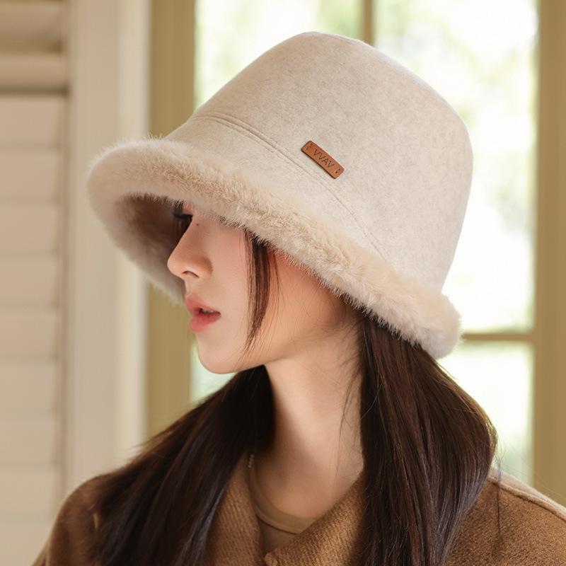 Winter hat women's velvet warm bucket hat retro versatile bucket hat showing washbasin hat