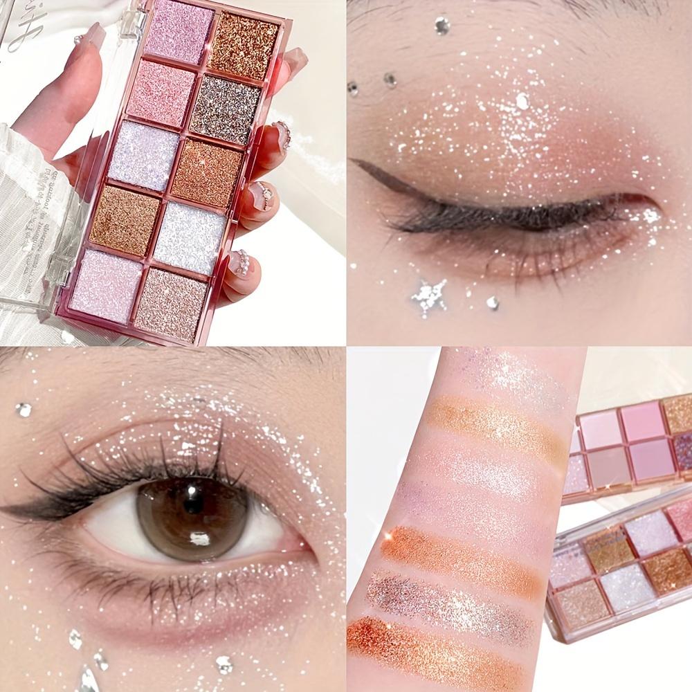 Eyeshadow Palette Including Matte and Shimmering Glitter Options in Brown, Golden, Nude, Purple, and Silvery, Ideal for Festival Makeup