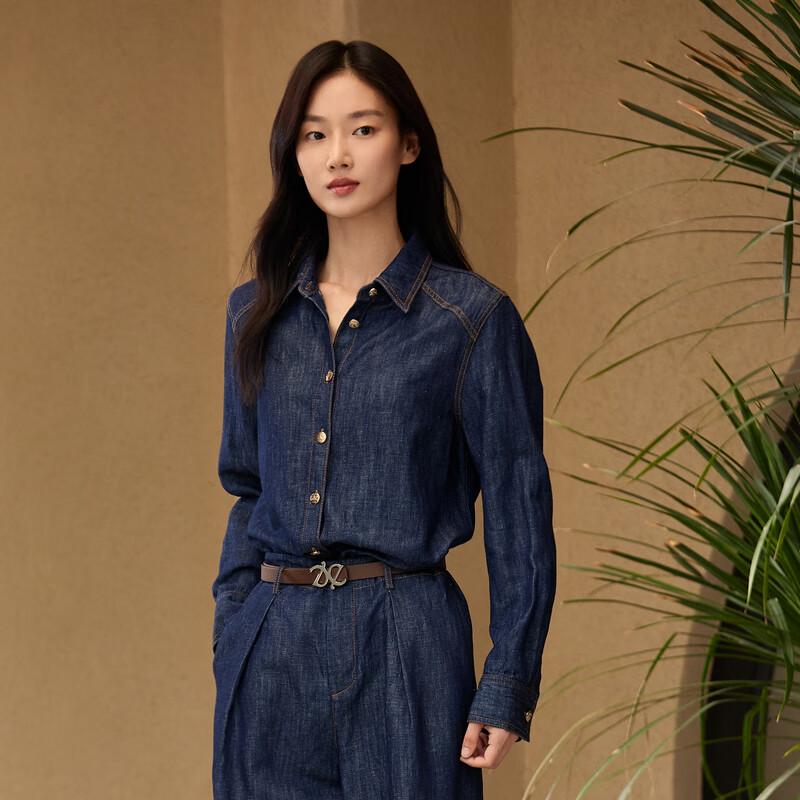 ELLASSAY Women's Retro Distressed Denim Button-Up Shirt