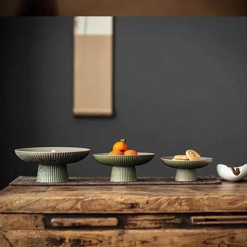 Haushalt Vintage Obstteller Keramik Snackschale Japanische Hoher Fuß Nussteller Speiseteller Wohnzimmer Süßigkeitsschale Küchenzubehör