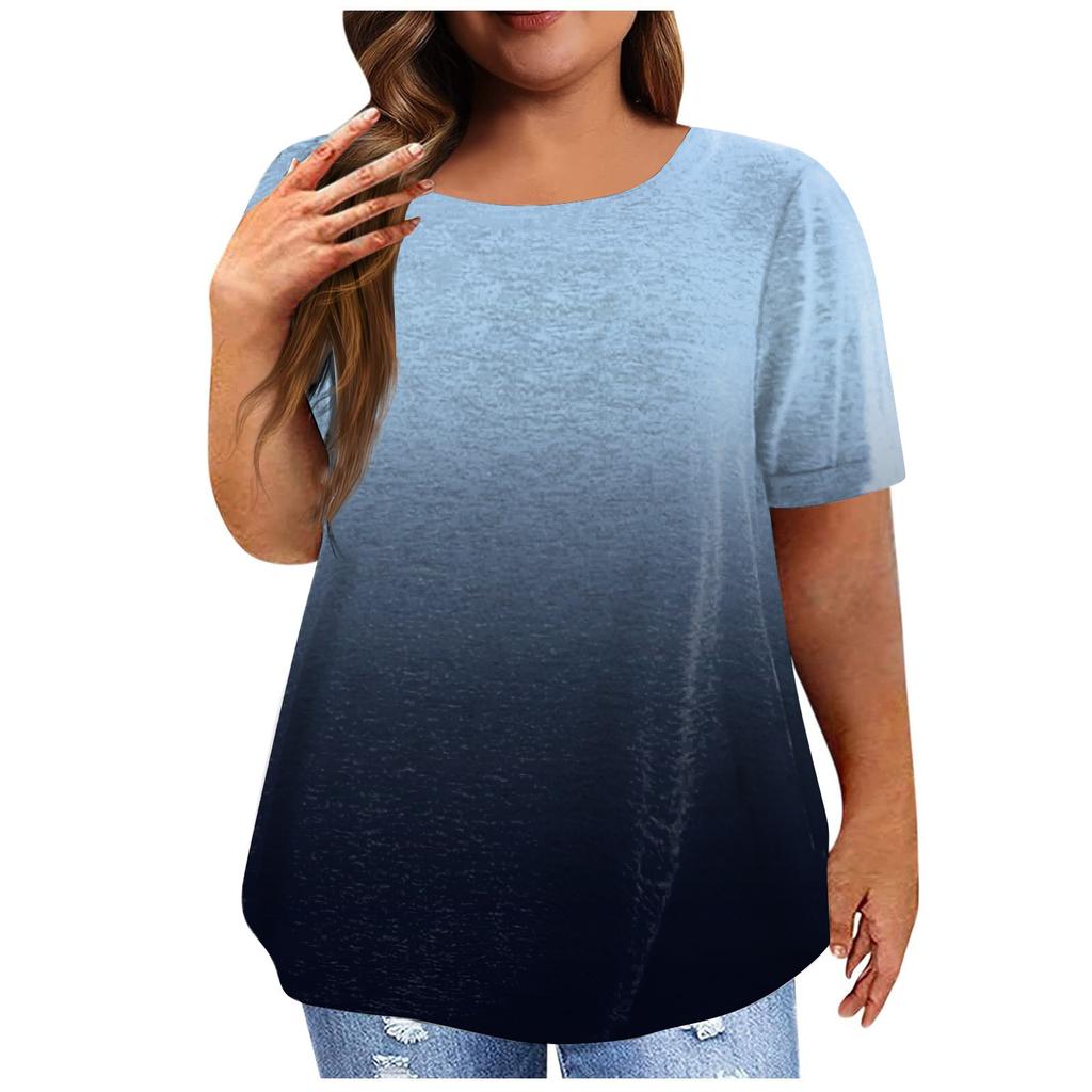 Dámské klasické triko Vintage Gradient skládané s krátkým rukávem Tričko Top Plus Size Pullover Basic Top