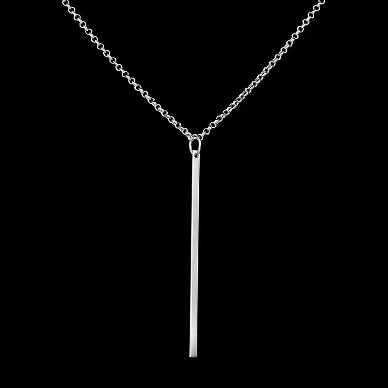 Simple Classic Fashion Stick Pendant Necklace Hollow Girl Long Link Chain Square Copper Necklaces Strip Jewelry For Women