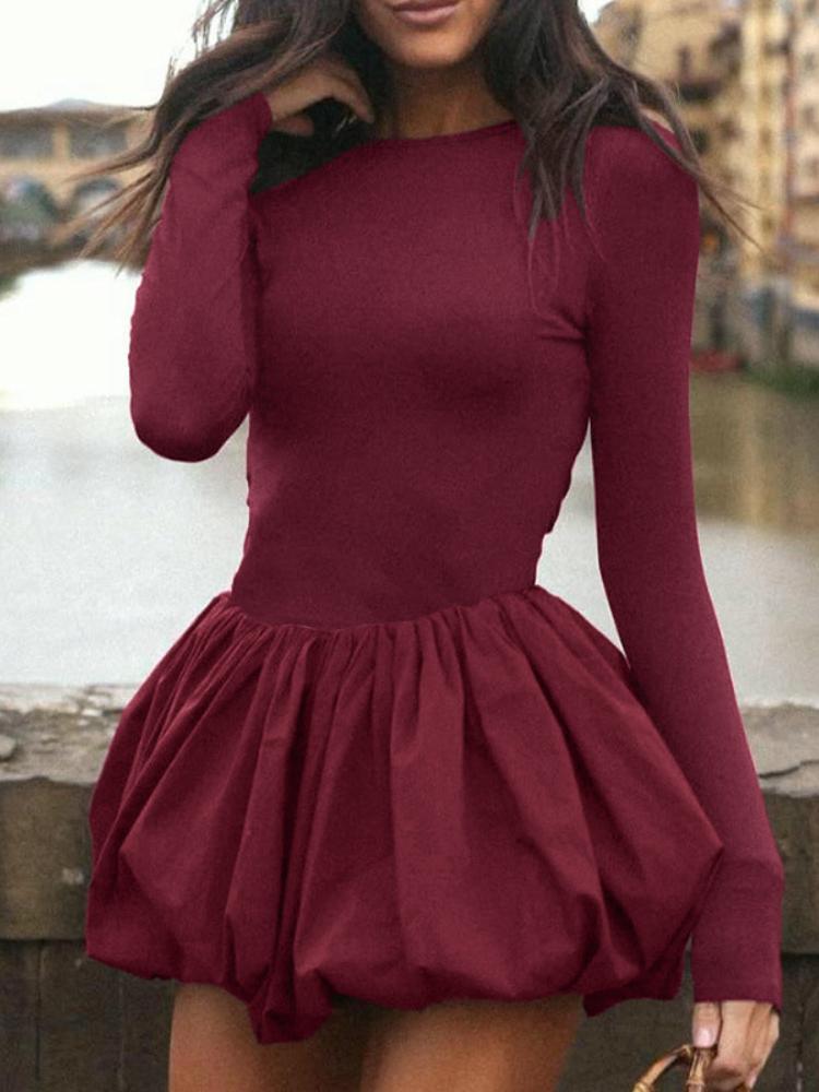 

Элегантное платье бордового цвета для женщин, осеннее, повседневное, с длинным рукавом, в стиле пэчворк, с оборками, мини-платья, сексуальное, с открытой спиной, облегающее вечернее платье L бордовый