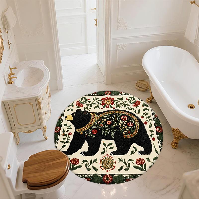 Flower Border Animals,Round Area Rug,Carpet Rug for Living Room Bedroom Sofa Playroom Decor,Non-slip Floor Mat