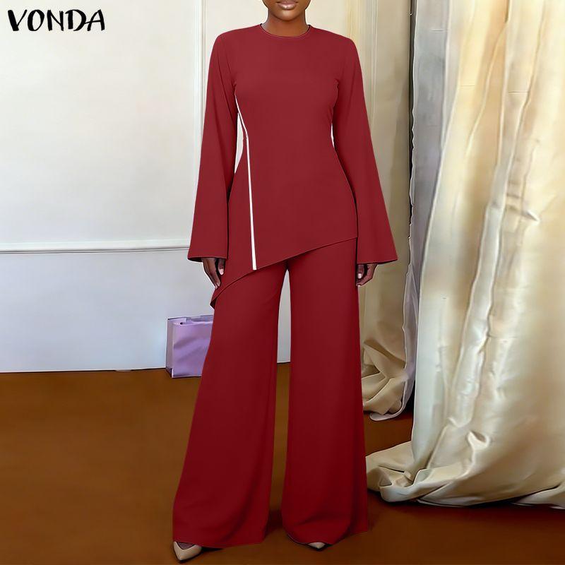 VONDA Elegant Sets Two Pieces Women Half Sleeve Irregular Blouse and Pants Casual Outfits