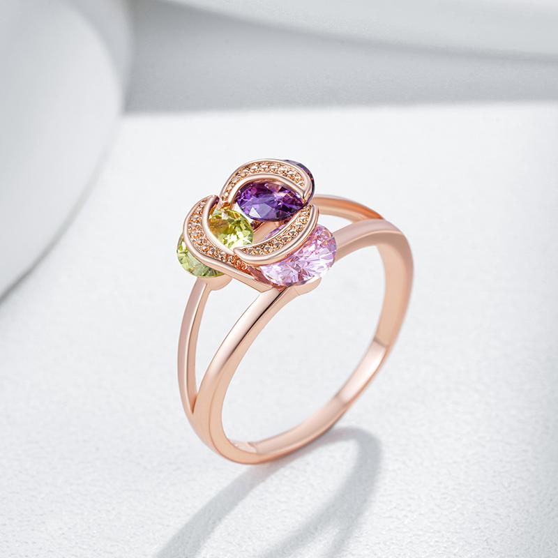 Shiny Pink Yellow Purple Natural Zircon Ring For Women Trend  Rose Gold Color Ethnic Accessories Daily Fine Jewelry
