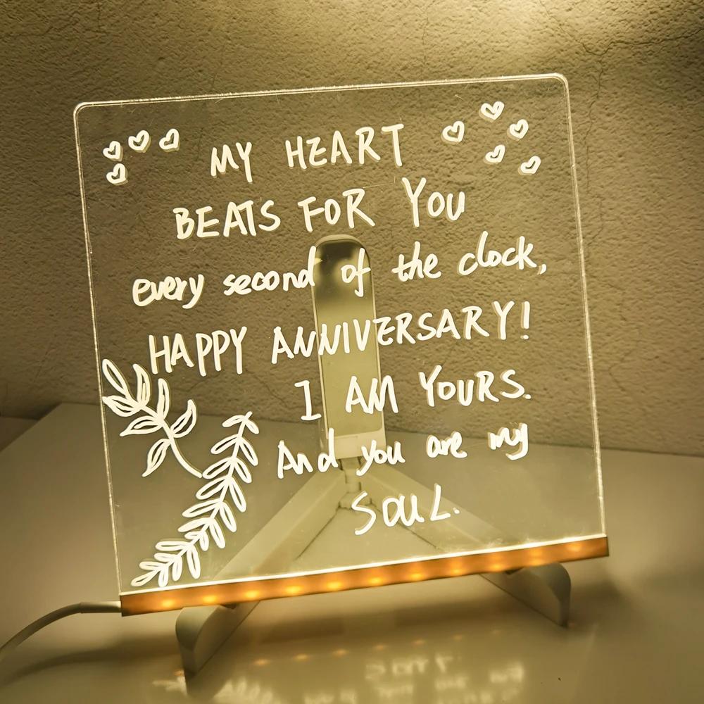 Personalized LED Night Light - Erasable Acrylic USB Message Board Kids Drawing Board Birthday Gift