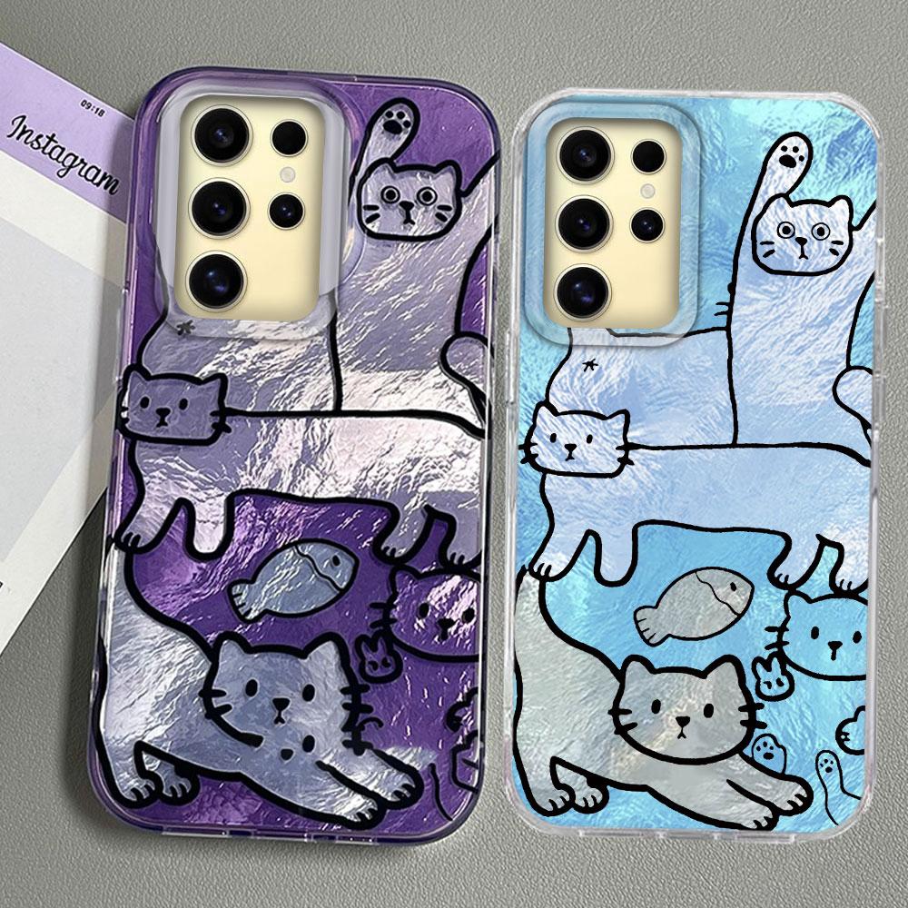 Multi Colored Line Cat Phone Cases Phone Case for Samsung Galaxy A56 A36 A26 A16 A55 A15 A14 A34 S23 S25 Shell Silicone Cover