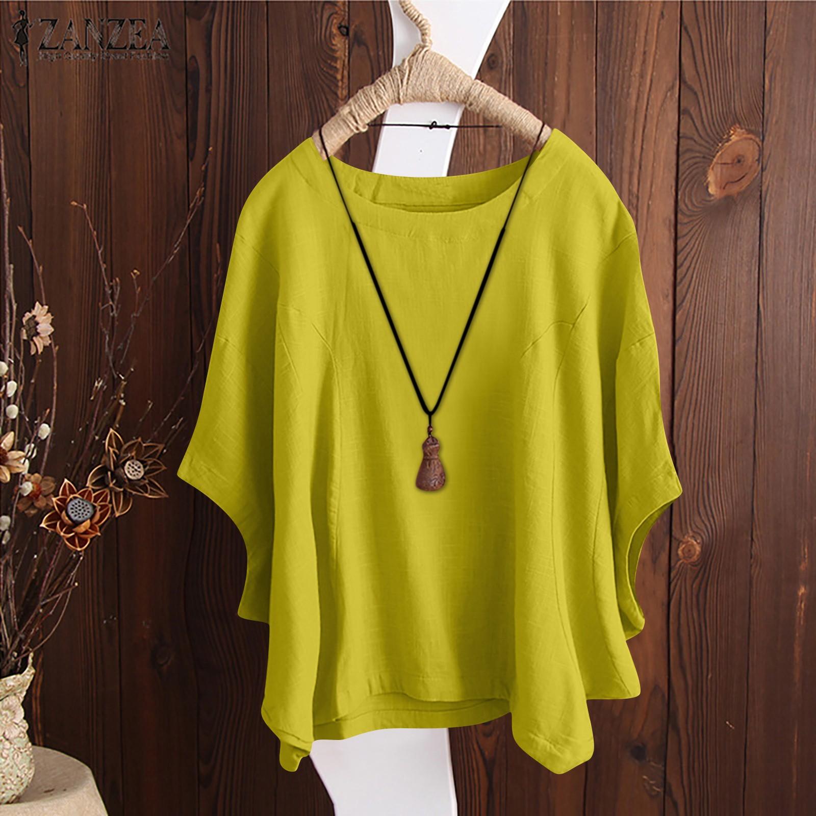 

Женский модный свободный однотонный летний топ с рукавами «летучая мышь» и круглым вырезом XL жёлтый