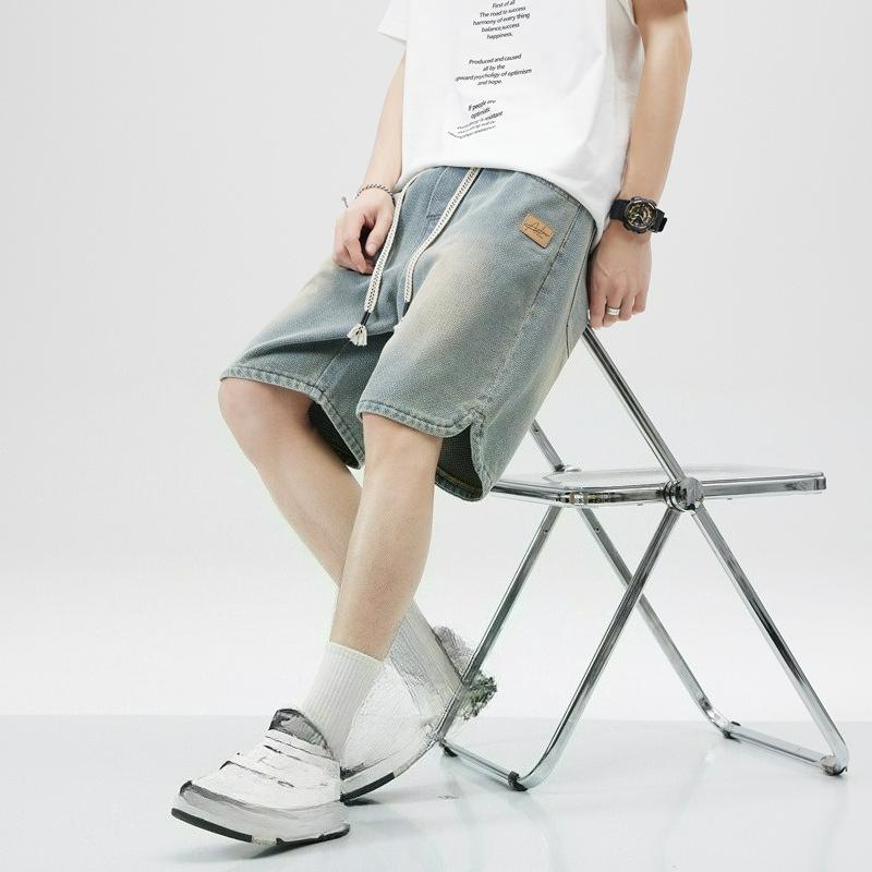 Star Pattern Denim Shorts Men's Loose Trend Straight Casual Five-point Pants All-match